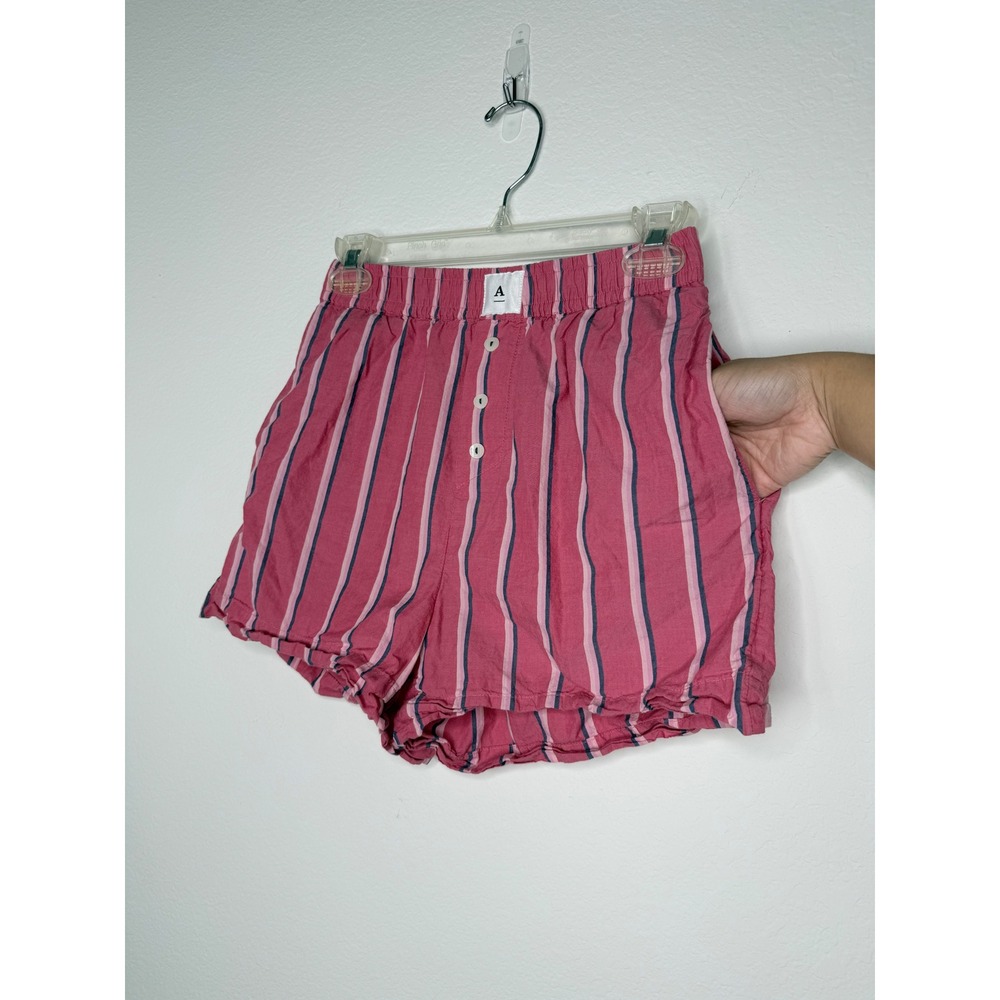 Anthropologie Pink Striped Cotton Boxer Shorts Elastic Waist Casual Bed Wear XXS - Picture 4 of 7